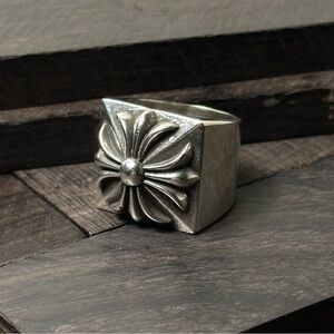 Chrome Hearts Silver CH Plus Pyramid Ring Size 9 US